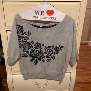 Grey and black floral sweater top
